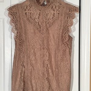 Cable & Gauge Lace Skirt in Tan
